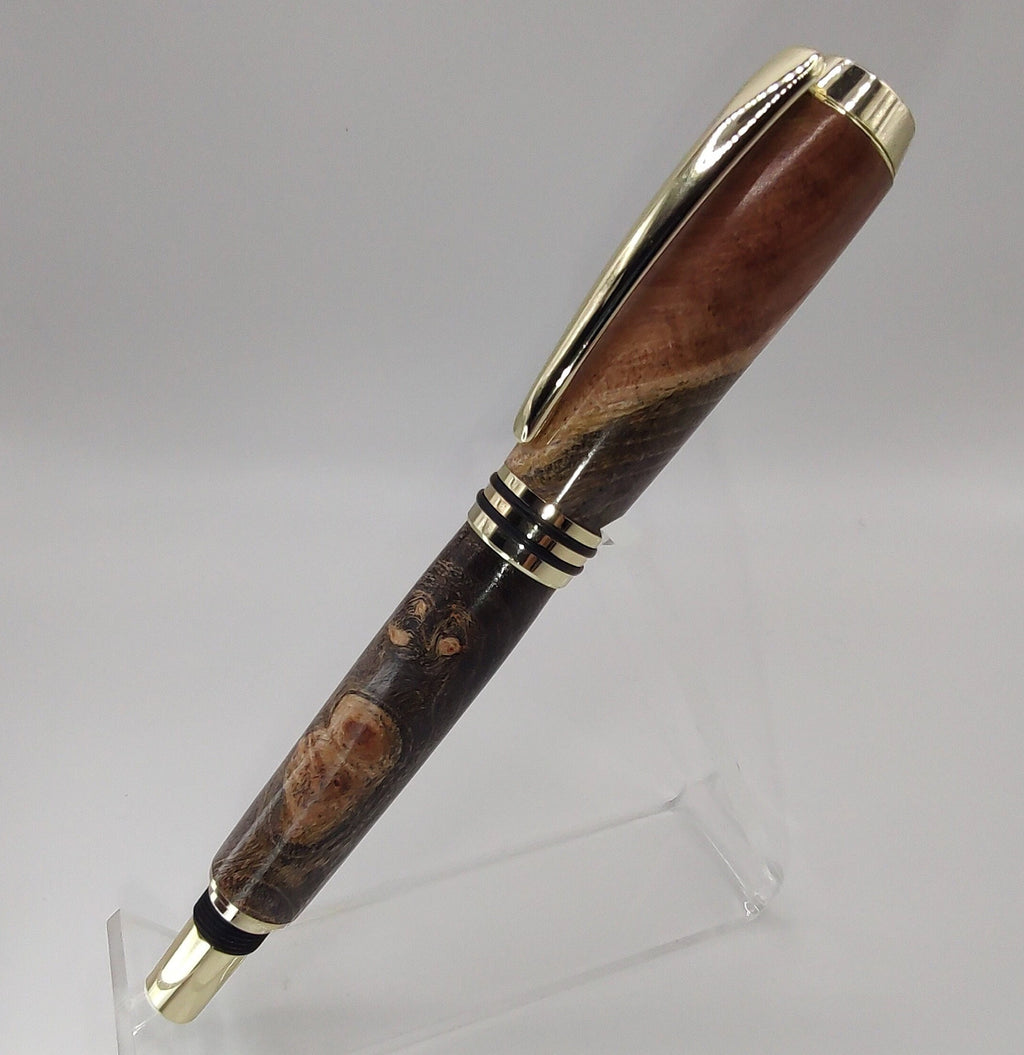 Custom Turned "TYCOON" Fountain Pen in Double Dyed Gold & Black Box Elder