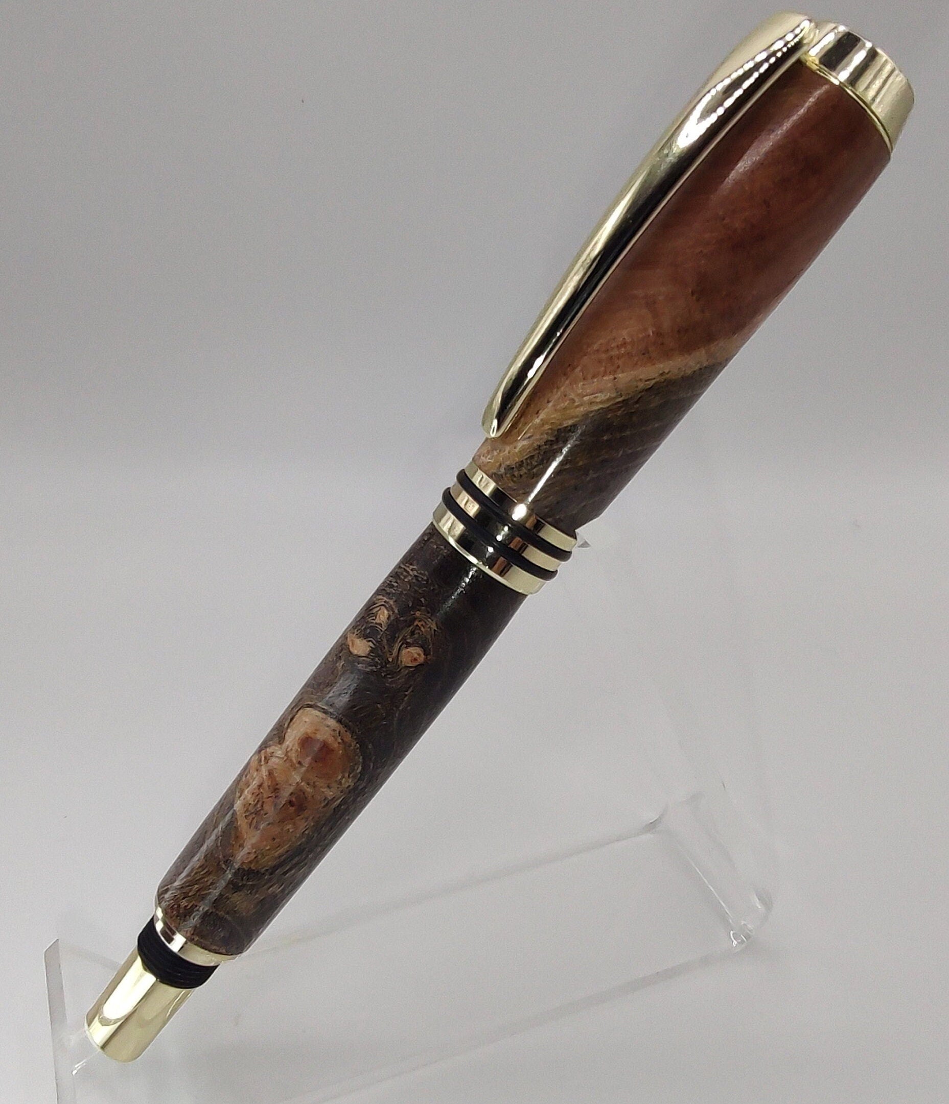 Custom Turned "TYCOON" Fountain Pen in Double Dyed Gold & Black Box Elder