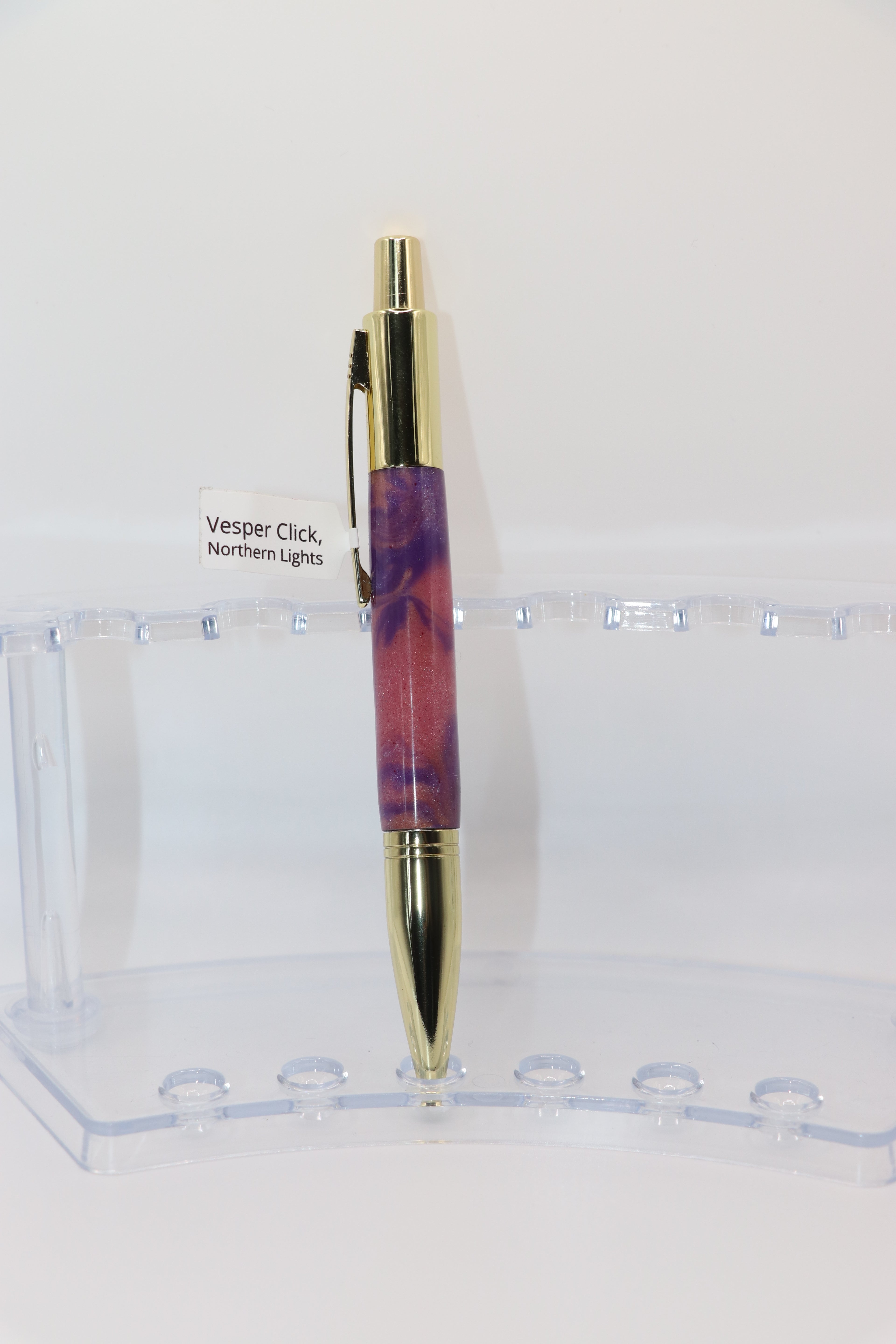 Northern Lights Acrylic:  Pen with purple and gold and red and blue design 