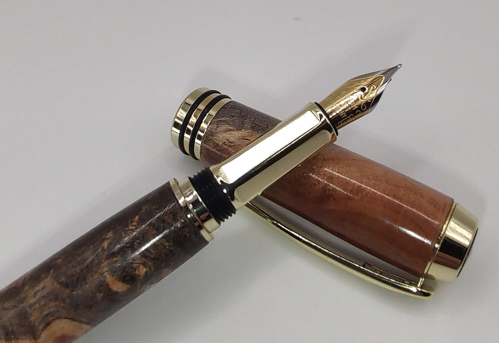Custom Turned "TYCOON" Fountain Pen in Double Dyed Gold & Black Box Elder