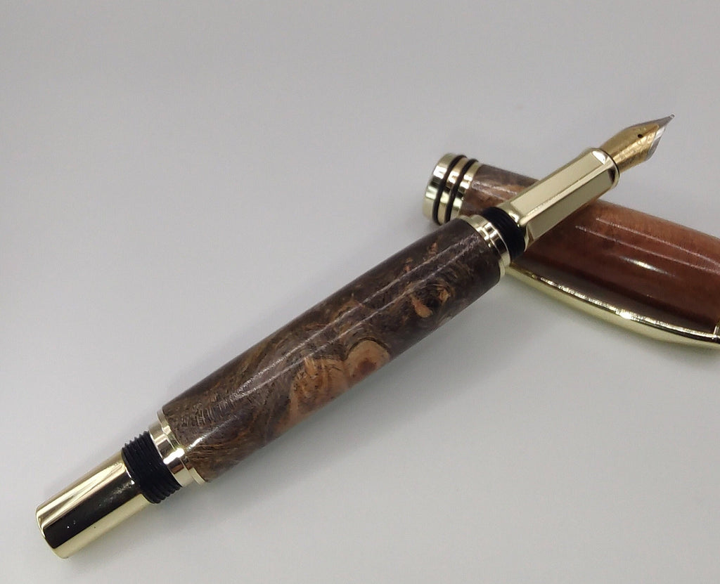 Custom Turned "TYCOON" Fountain Pen in Double Dyed Gold & Black Box Elder